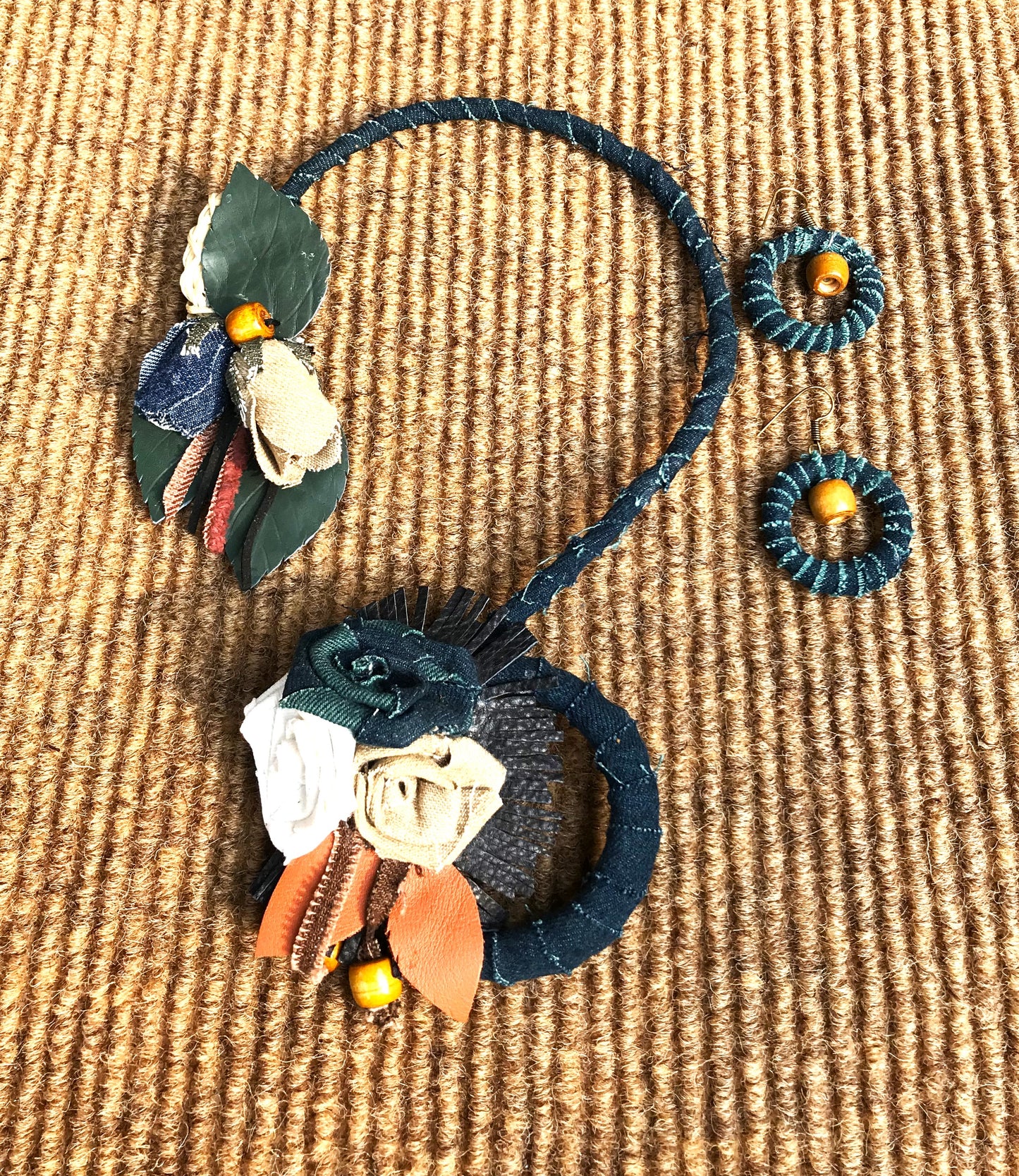 Jane Denim Necklace & Earrings set