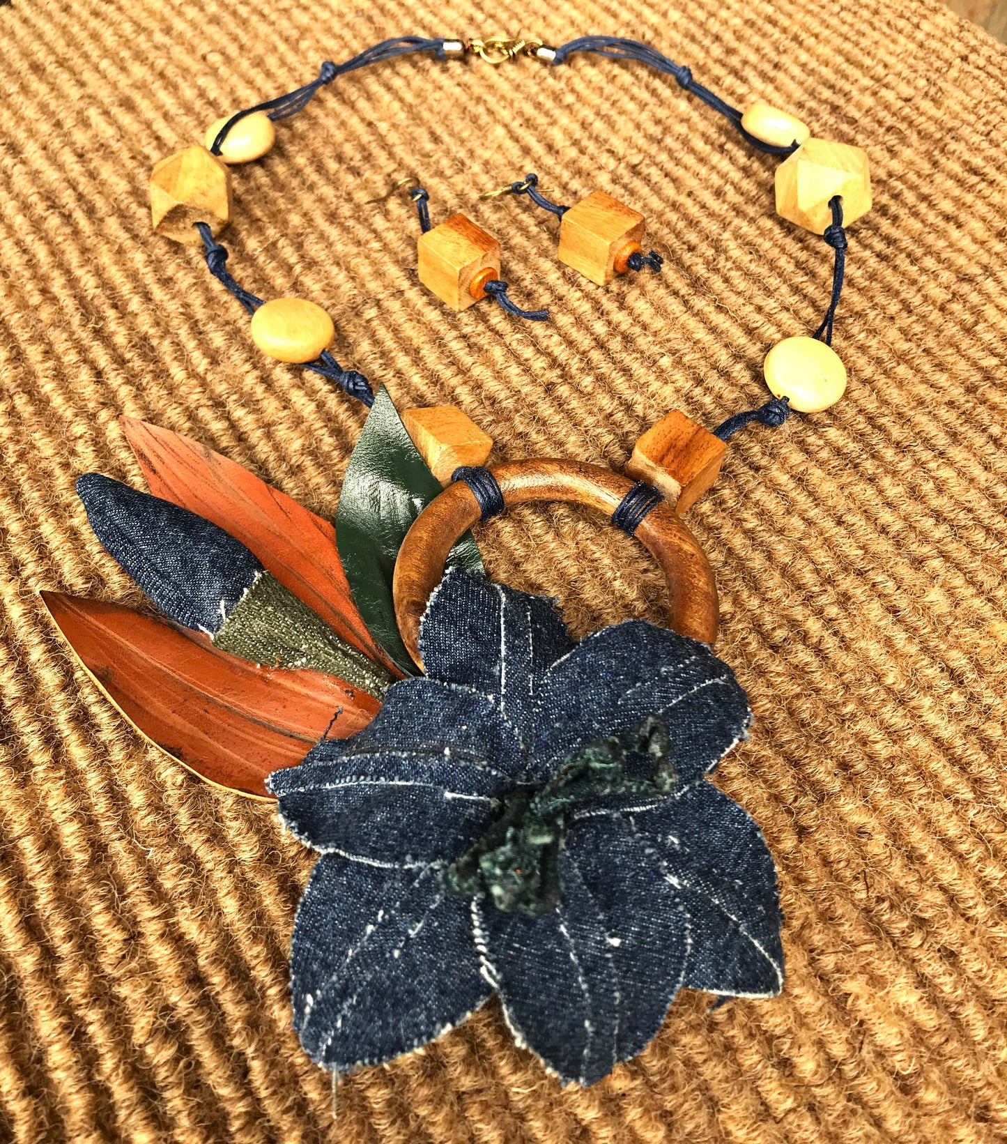 Mary Denim Necklace & Earrings set