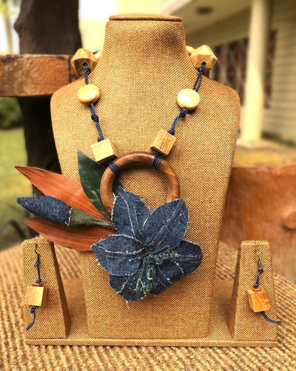 Mary Denim Necklace & Earrings set