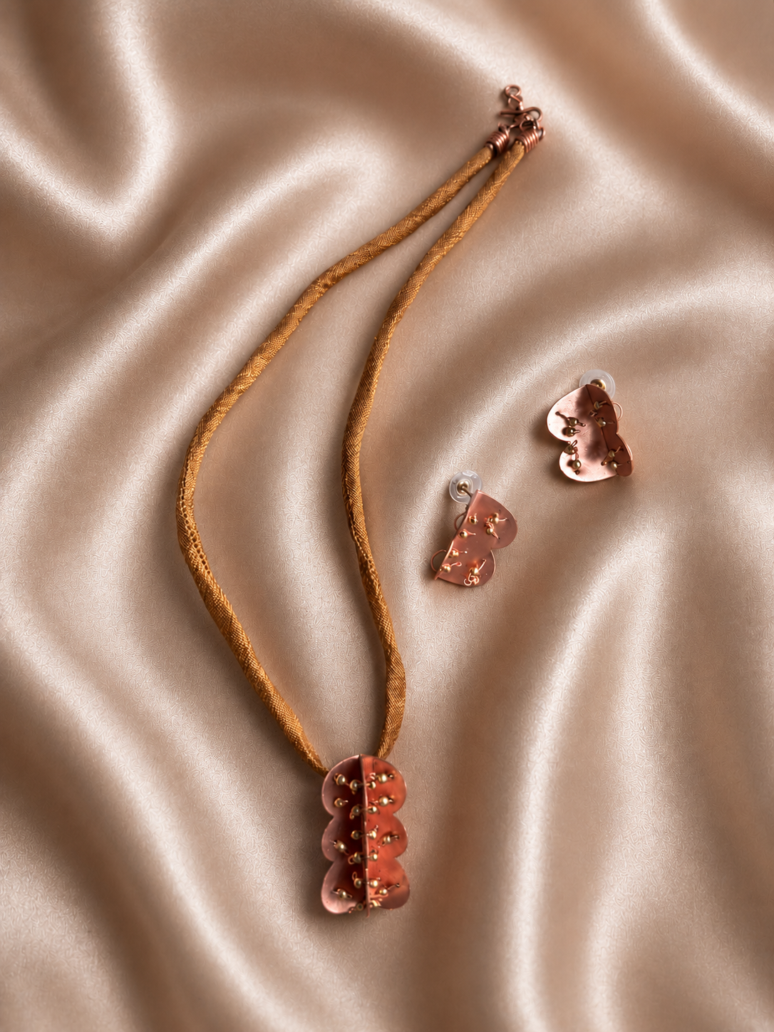 Hazel Copper & Brass Pendant & Earring set