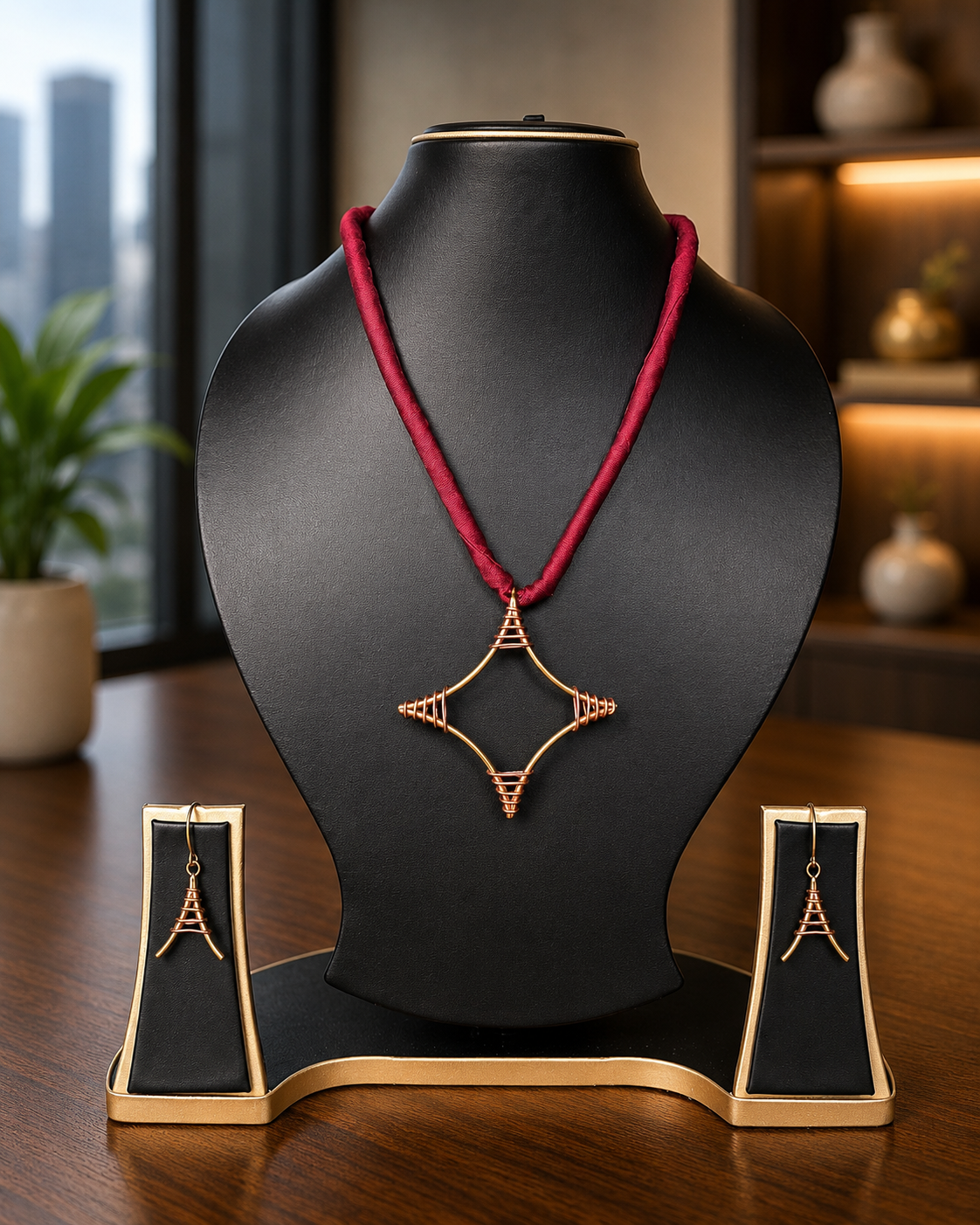 Nila Copper Pendant & Earring set