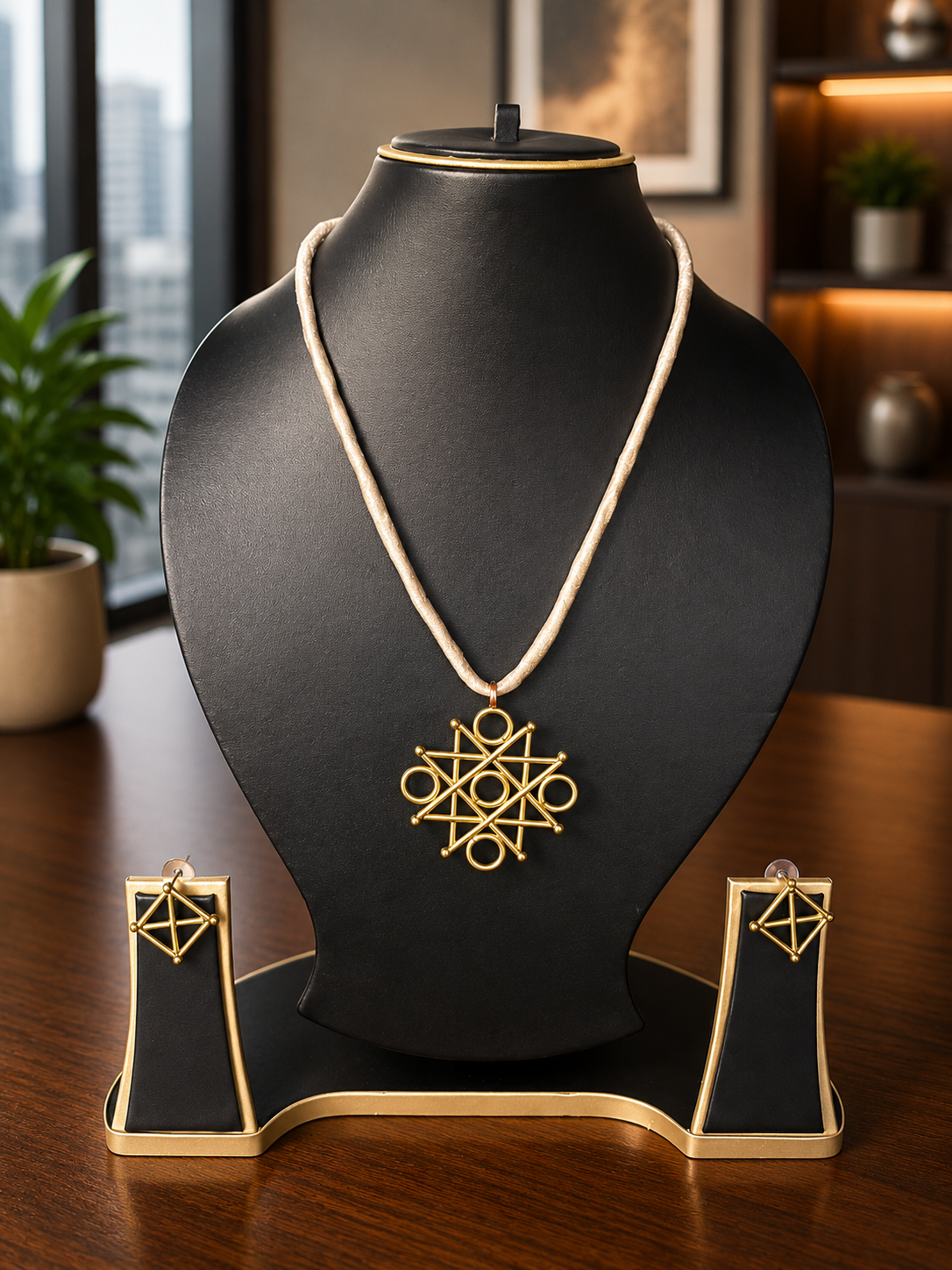 Reeva Copper & Brass Pendant & Earring set