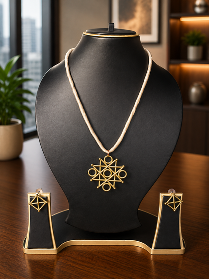 Reeva Copper & Brass Pendant & Earring set