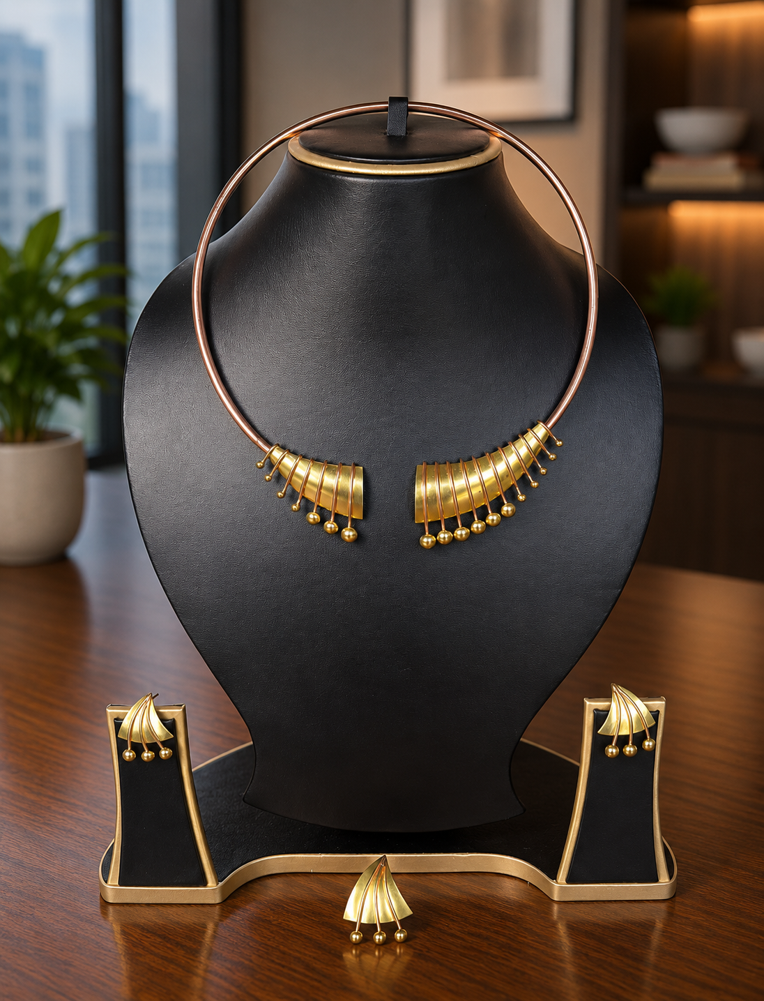 Radhya Copper & Brass Necklace & Earring set