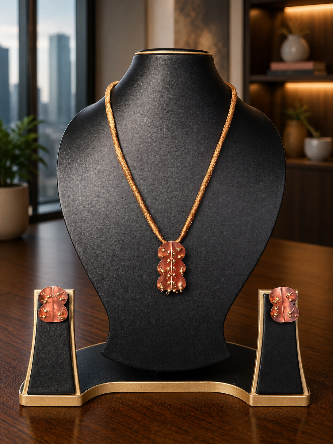 Hazel Copper & Brass Pendant & Earring set