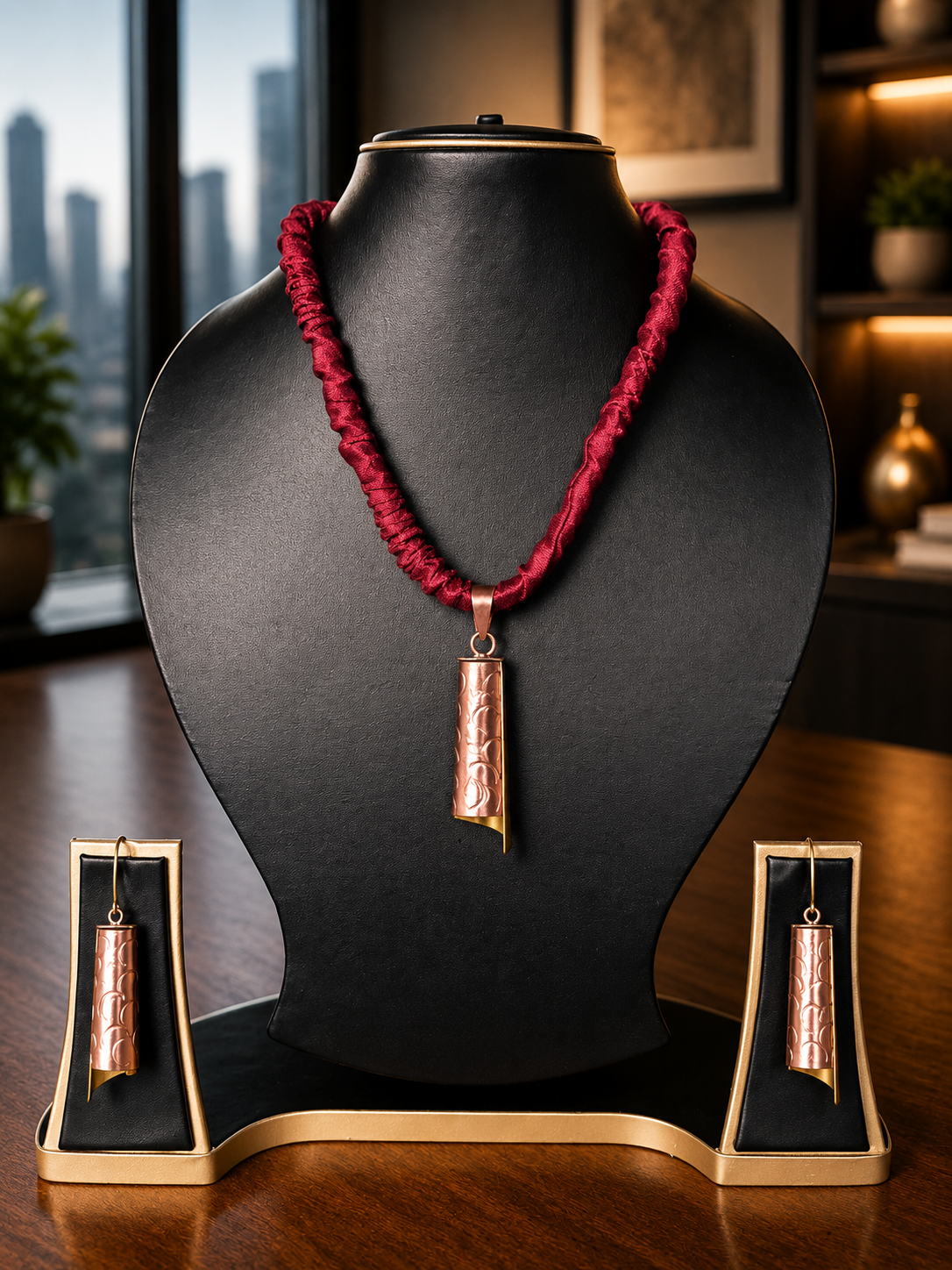 Kimaya Copper Pendant & Earring set