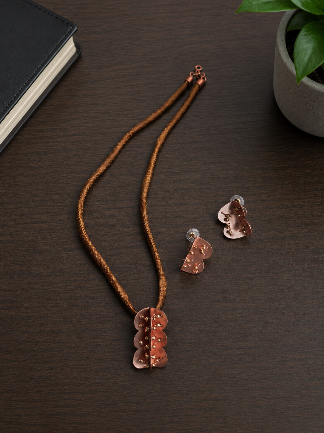 Hazel Copper & Brass Pendant & Earring set