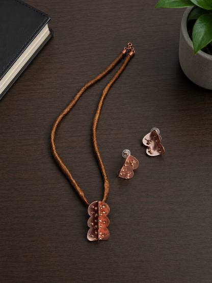 Hazel Copper & Brass Pendant & Earring set