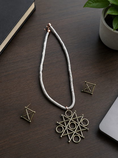 Reeva Copper & Brass Pendant & Earring set