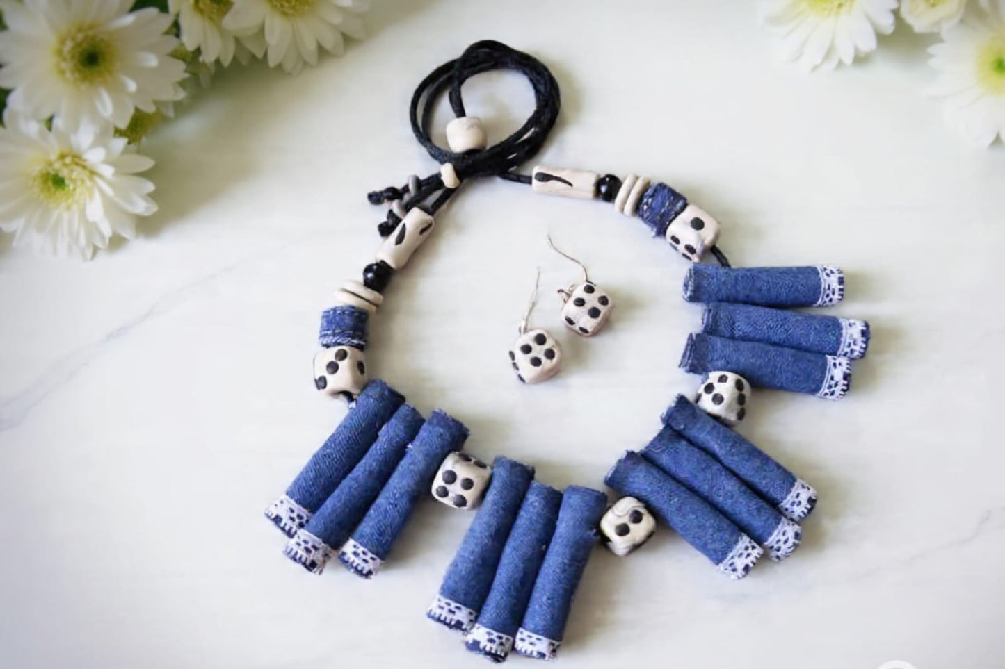 Rosalie Denim Necklace & Earrings set