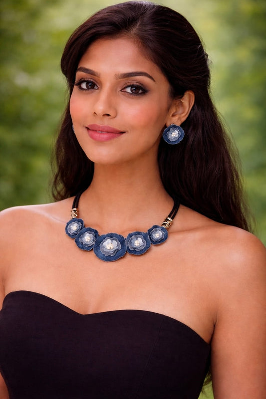 Liana Denim Necklace & Earrings set