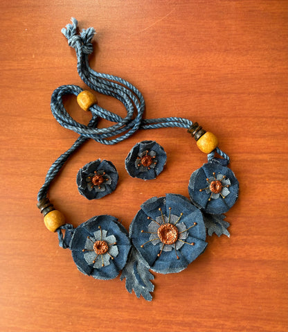 Amira Denim Necklace & Earrings set