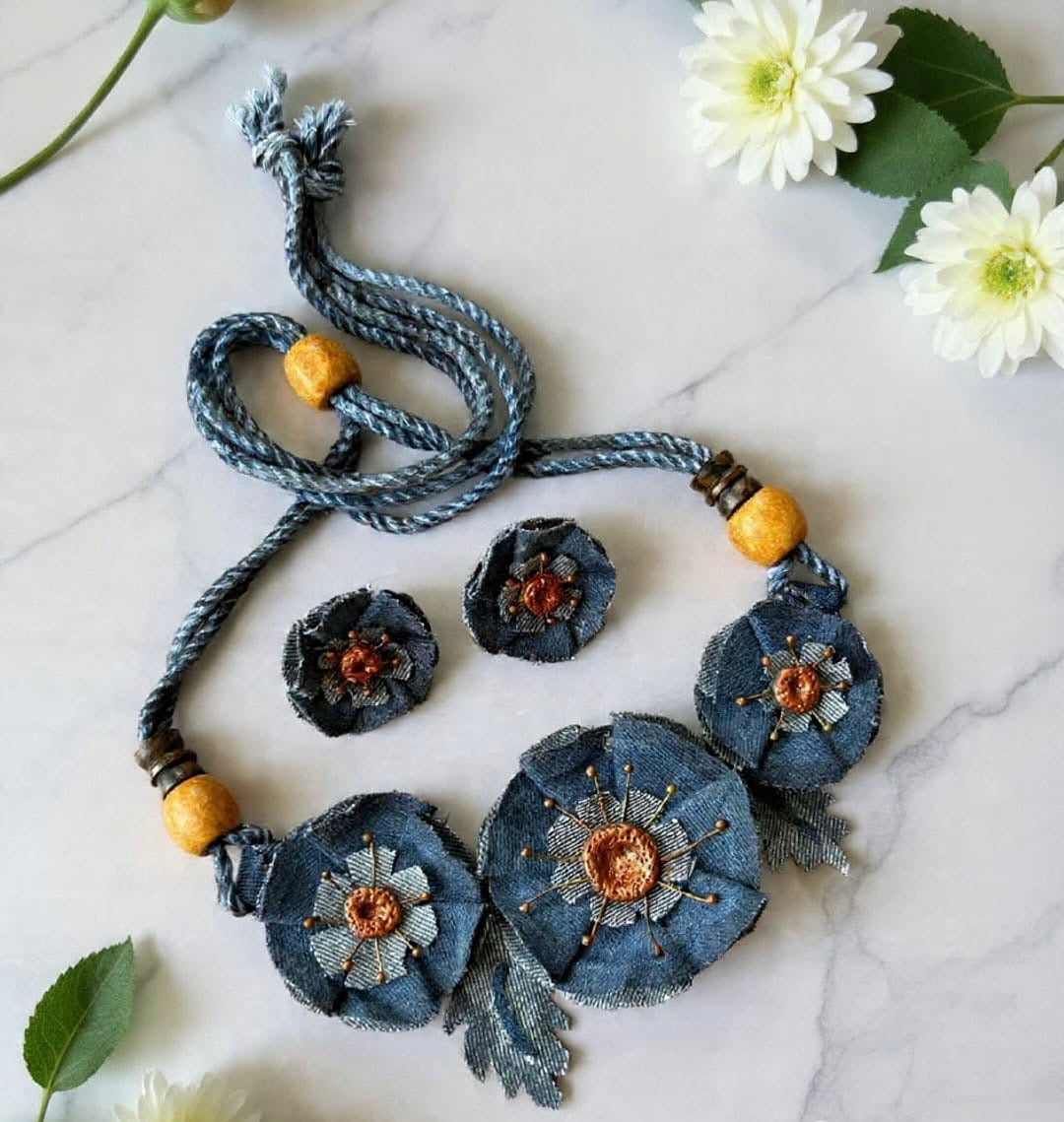 Amira Denim Necklace & Earrings set