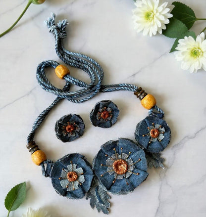 Amira Denim Necklace & Earrings set