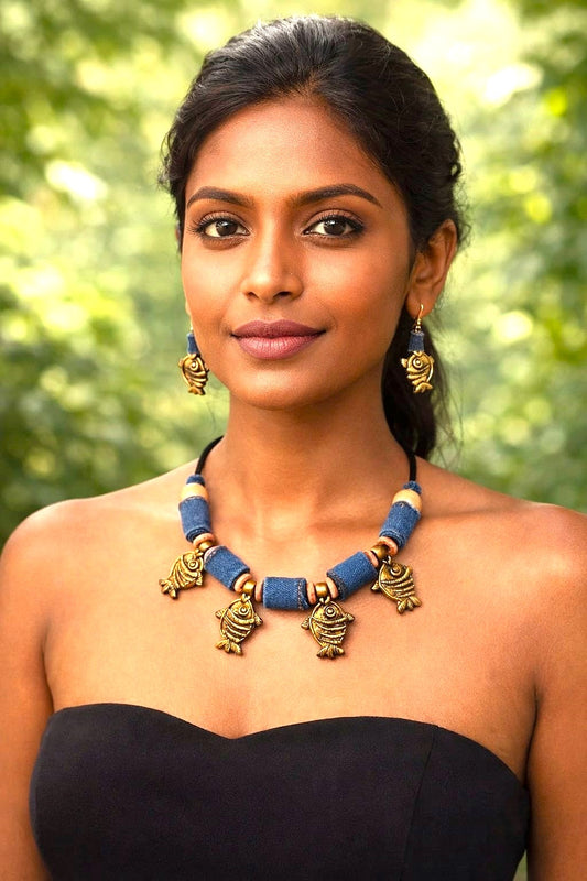 Ophelia Denim Necklace & Earrings set