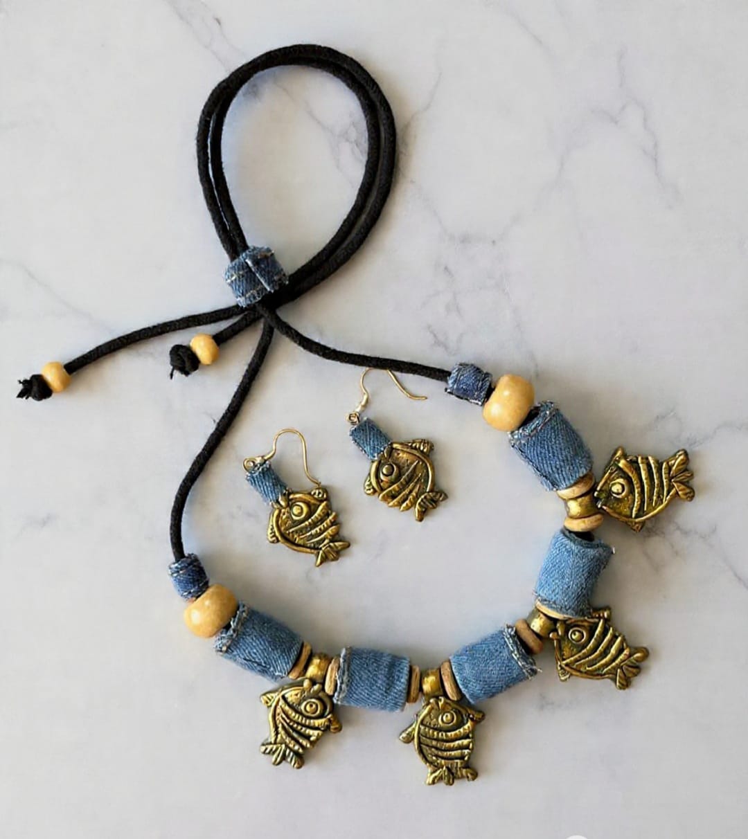 Ophelia Denim Necklace & Earrings set
