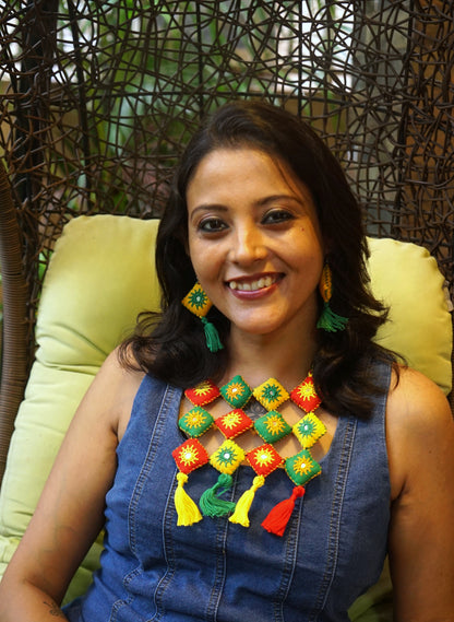 Charulata Mirror work Necklace & Earrings  set