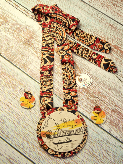 Abhisri Fabric Kolkata Theme Necklace & Earrings set