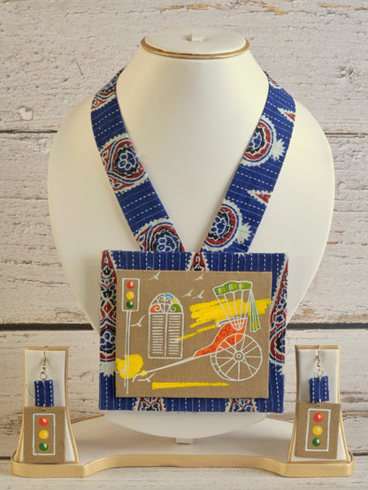 Adarsha Fabric Kolkata Theme Necklace & Earrings set
