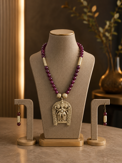 Manya Ganesha Dokra Necklace & Earrings  set