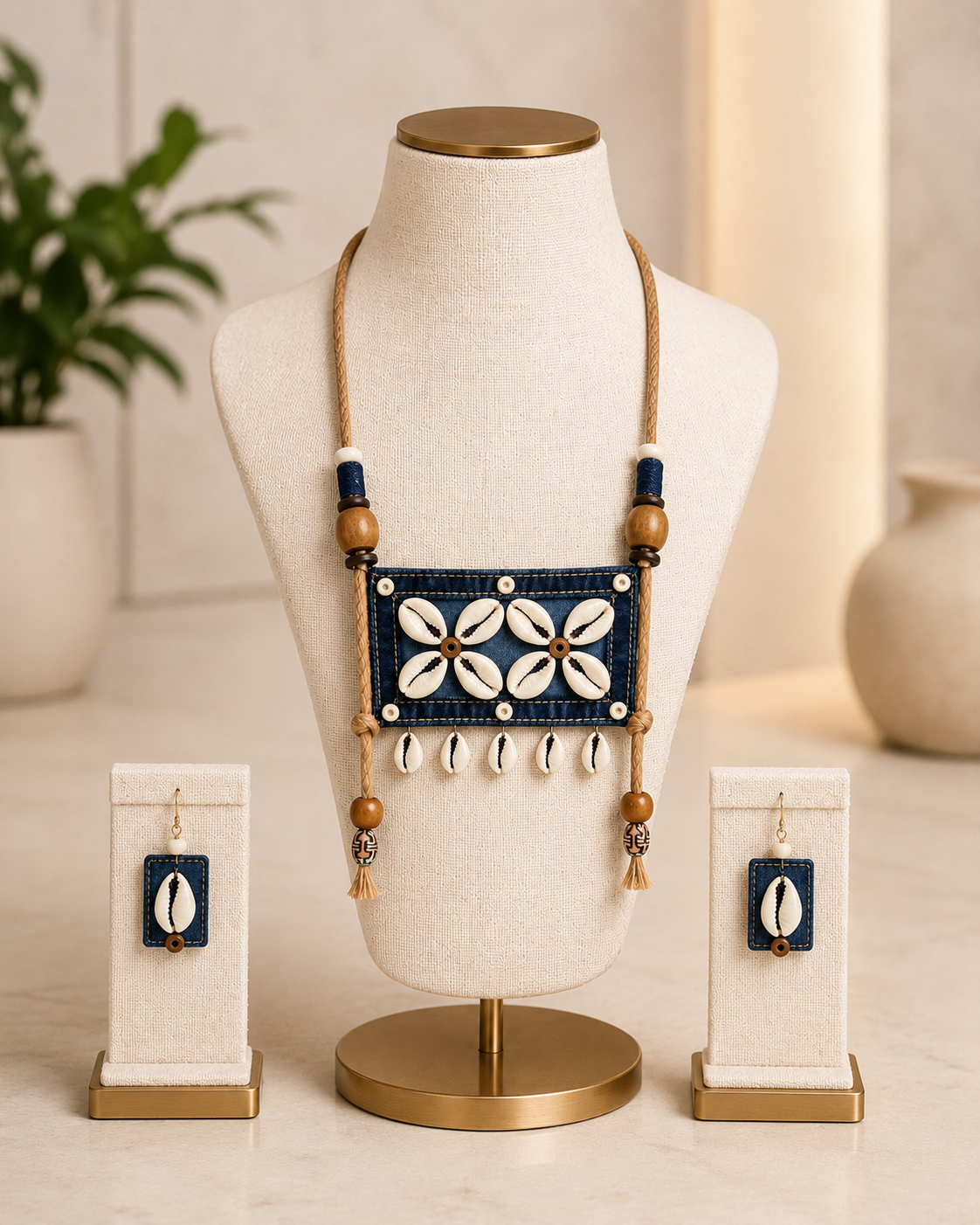 Mary Denim Necklace & Earrings set