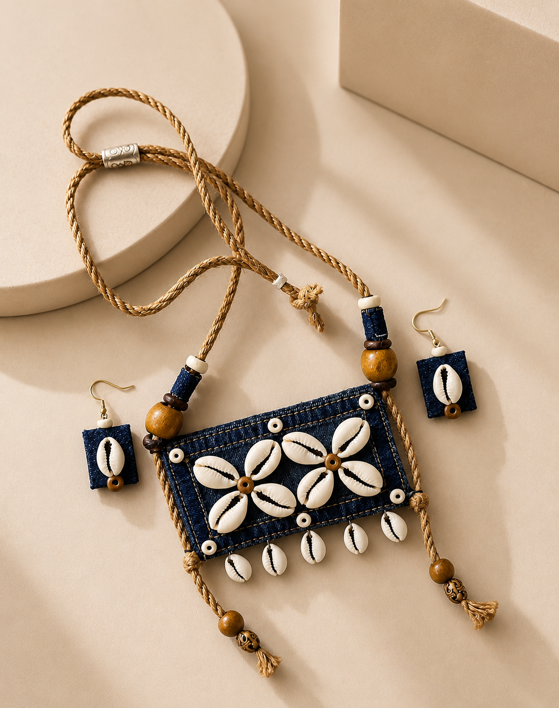 Mary Denim Necklace & Earrings set