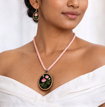 Adya Embroidered Fabric Necklace & Earrings  set