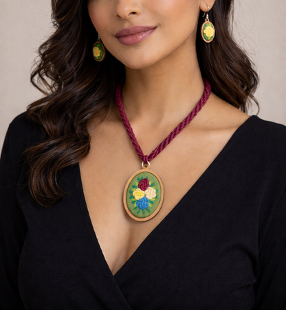 Naisha Embroidered Fabric Necklace & Earrings set