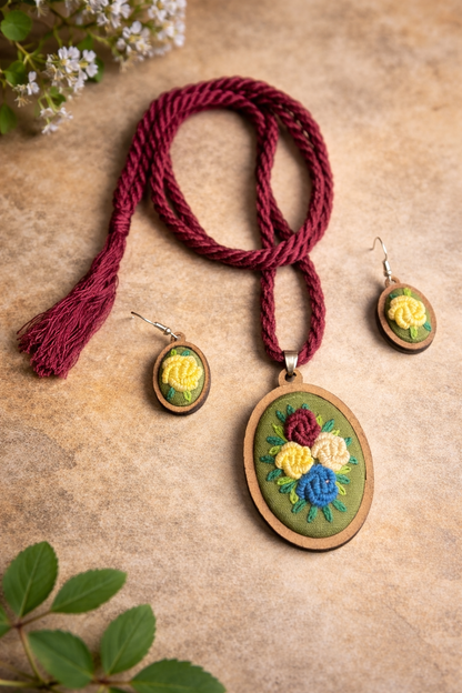 Naisha Embroidered Fabric Necklace & Earrings set