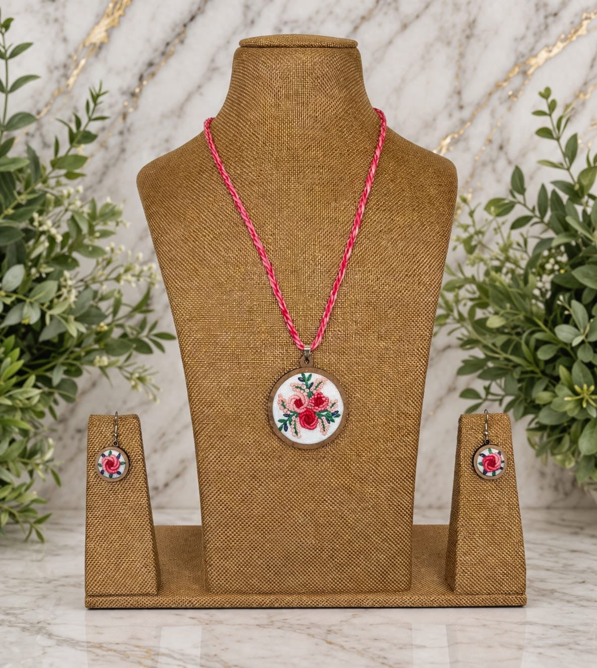 Takshvi Embroidered Fabric Necklace & Earrings set