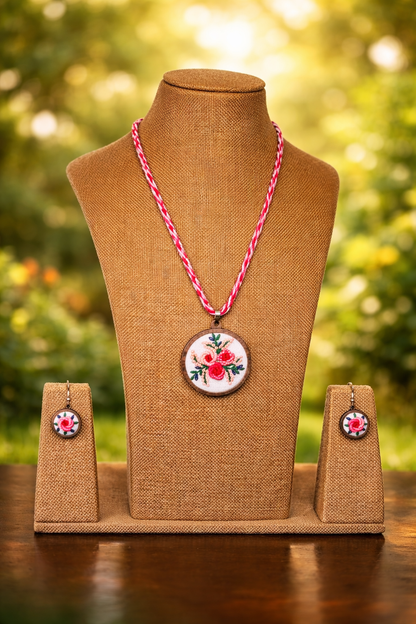 Takshvi Embroidered Fabric Necklace & Earrings set