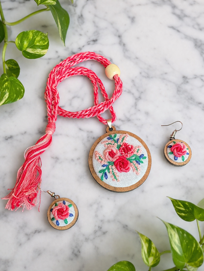 Takshvi Embroidered Fabric Necklace & Earrings set