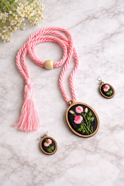 Adya Embroidered Fabric Necklace & Earrings  set