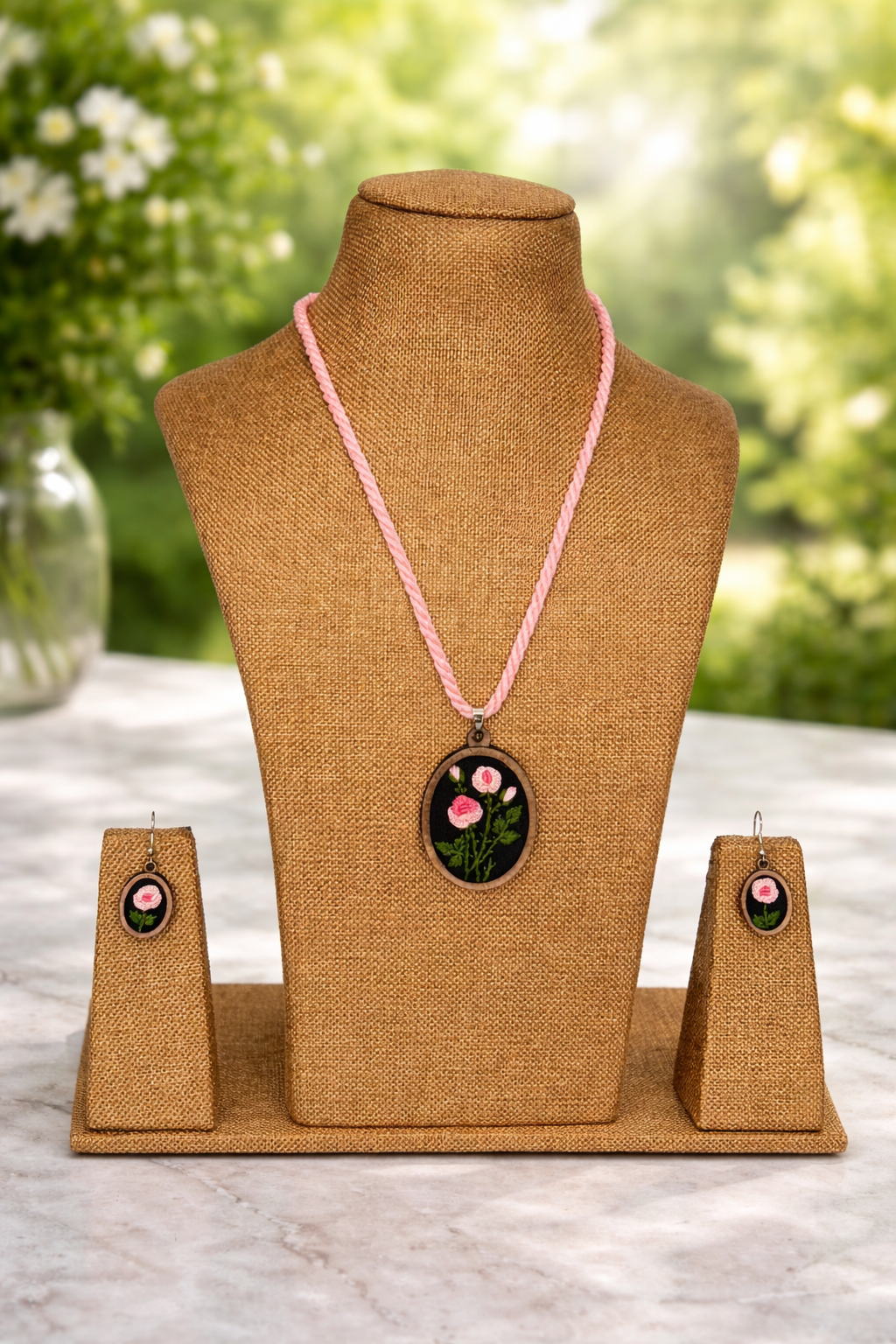 Adya Embroidered Fabric Necklace & Earrings  set