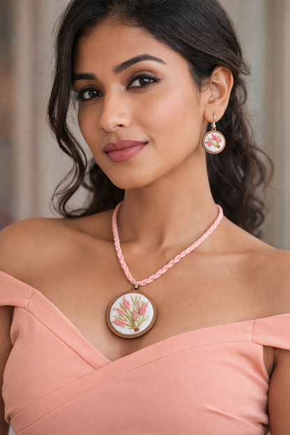 Deetya Embroidered Fabric Necklace & Earrings set