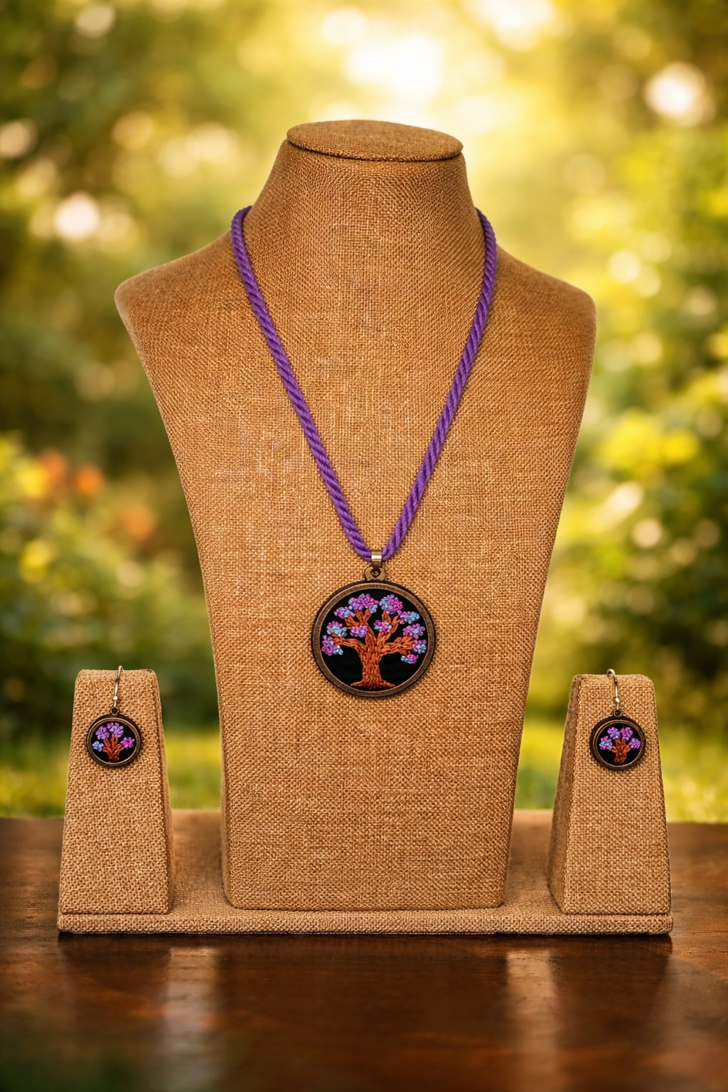 Bluma Embroidered Fabric Necklace & Earrings set