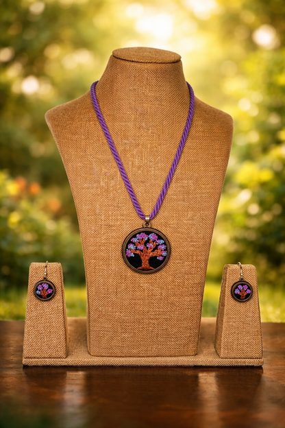 Bluma Embroidered Fabric Necklace & Earrings set