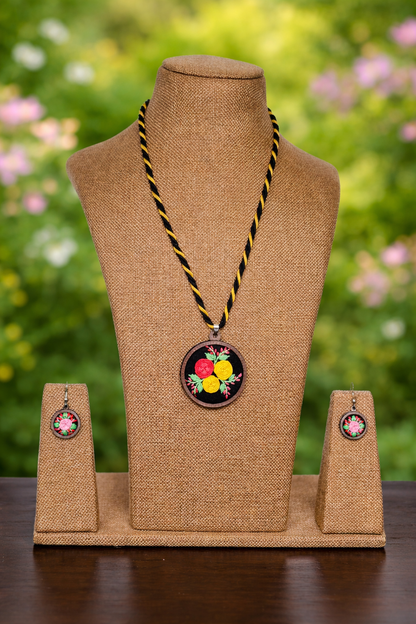 Isla Embroidered Fabric Necklace & Earrings set