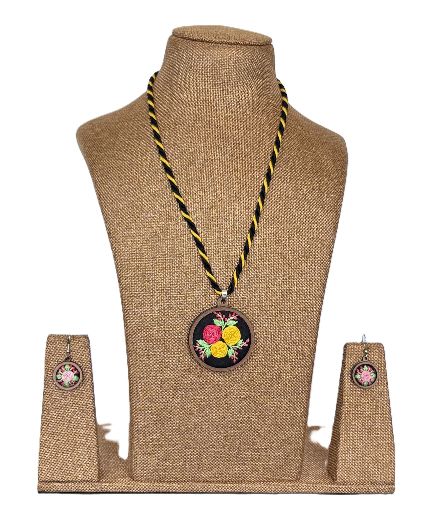 Isla Embroidered Fabric Necklace & Earrings set