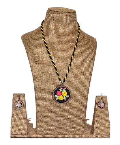 Isla Embroidered Fabric Necklace & Earrings set