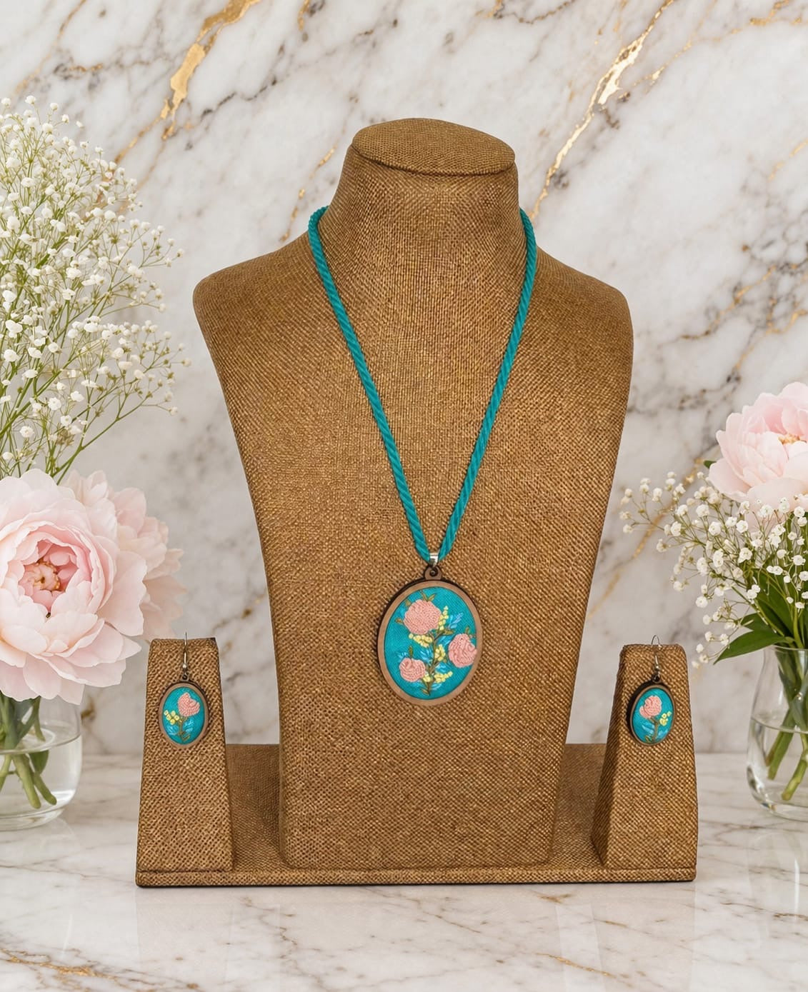 Maanvi Embroidered Fabric Necklace & Earrings set