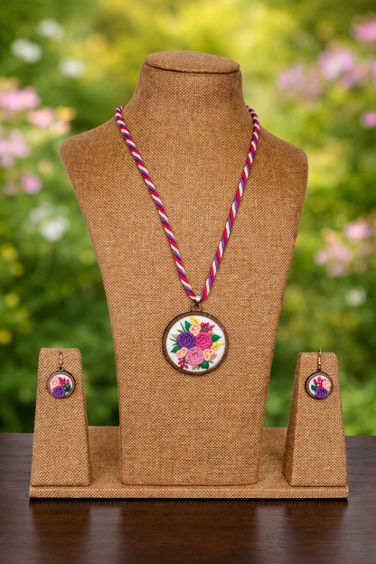 Saisha Embroidered Fabric Necklace & Earrings set