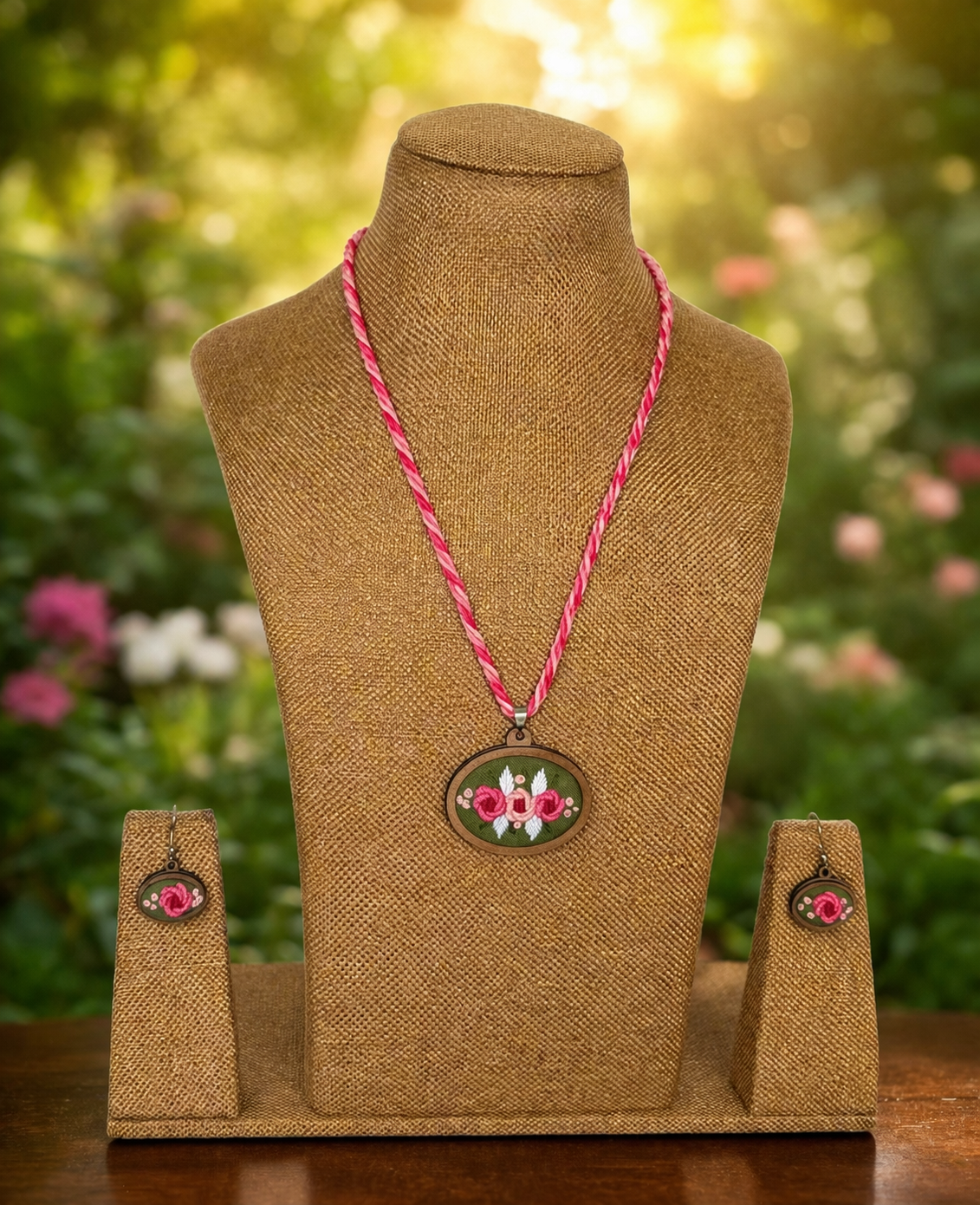 Pavika Embroidered Fabric Necklace & Earrings set