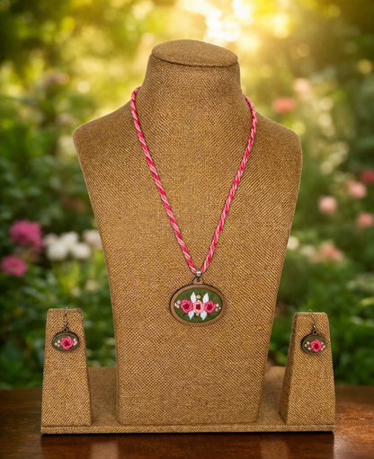 Pavika Embroidered Fabric Necklace & Earrings set