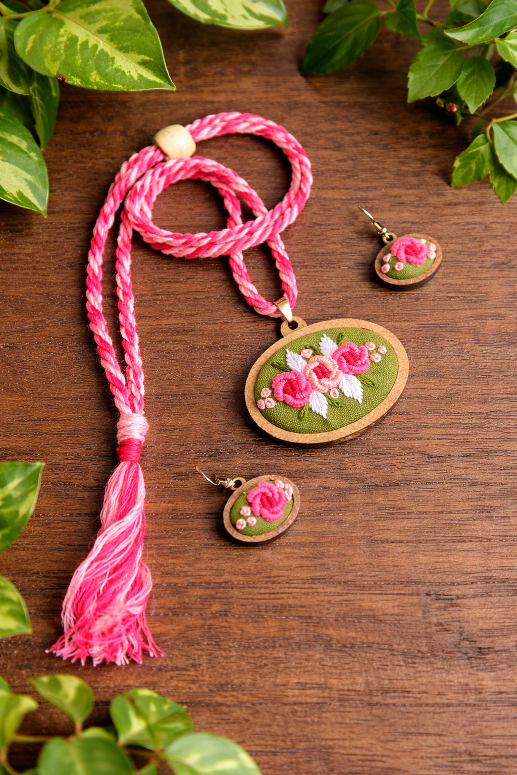 Pavika Embroidered Fabric Necklace & Earrings set