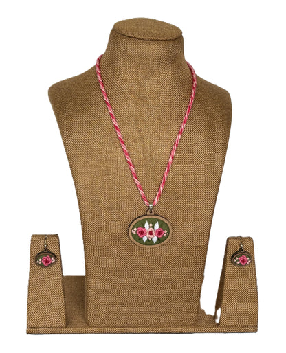 Pavika Embroidered Fabric Necklace & Earrings set