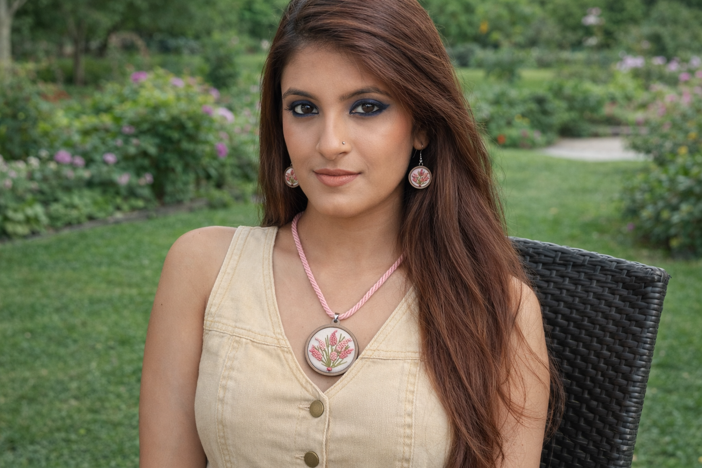Deetya Embroidered Fabric Necklace & Earrings set
